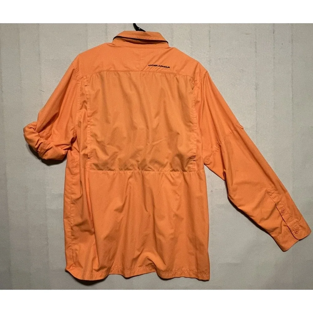 Under Armour Mens Fishing‎ Shirt Orange Long Sleeve Roll Tab Button Up Large